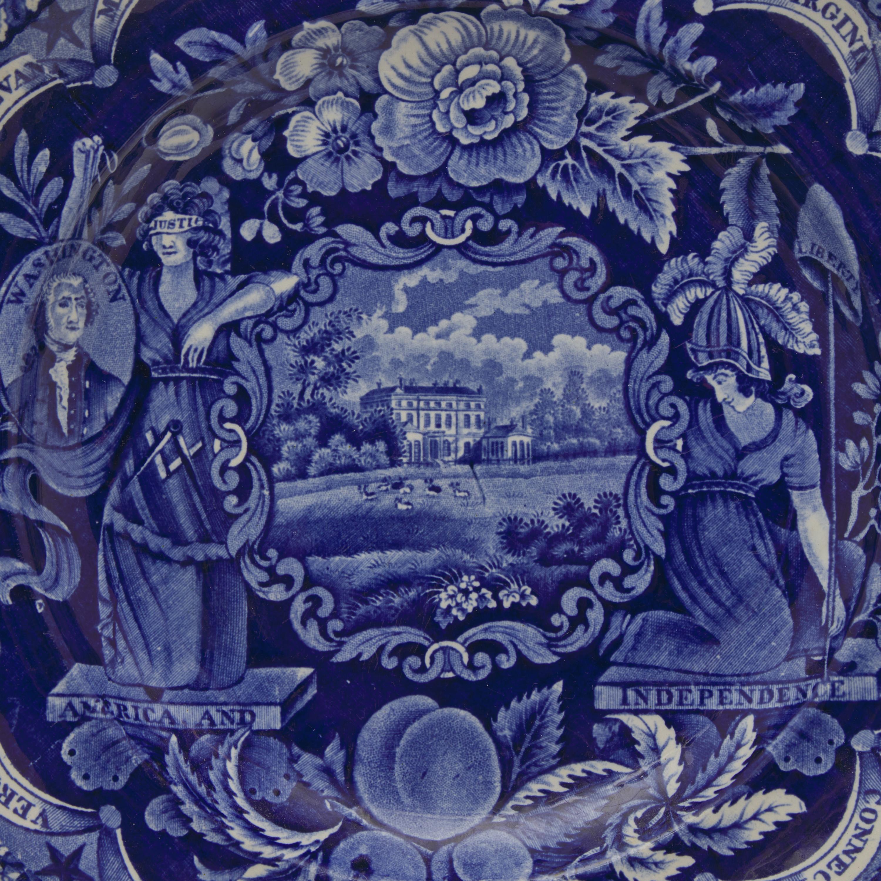 A Collection of 25 Staffordshire Historical Blue States Design Transferware Plates and Dishes, James and Ralph Clews, Cobridge, 1819-1836