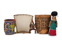 A Ndebele Doll, Two Dayak Baskets and Baby Carrier, and a Carved and Beaded Namji Doll