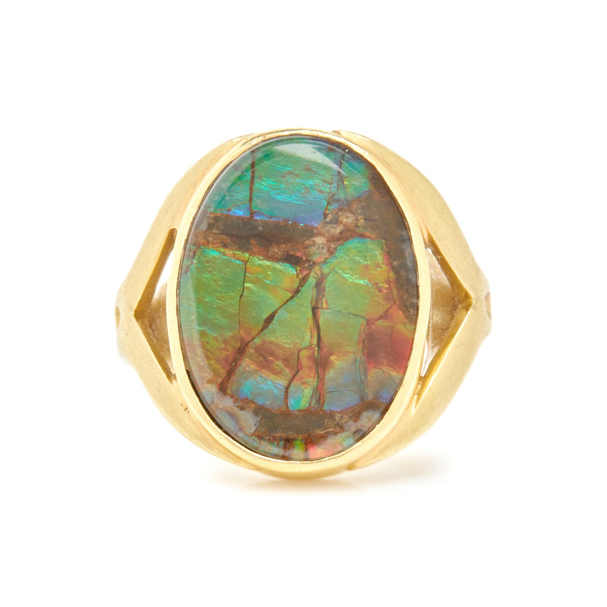 YELLOW GOLD AND AMMONITE DOUBLET RING