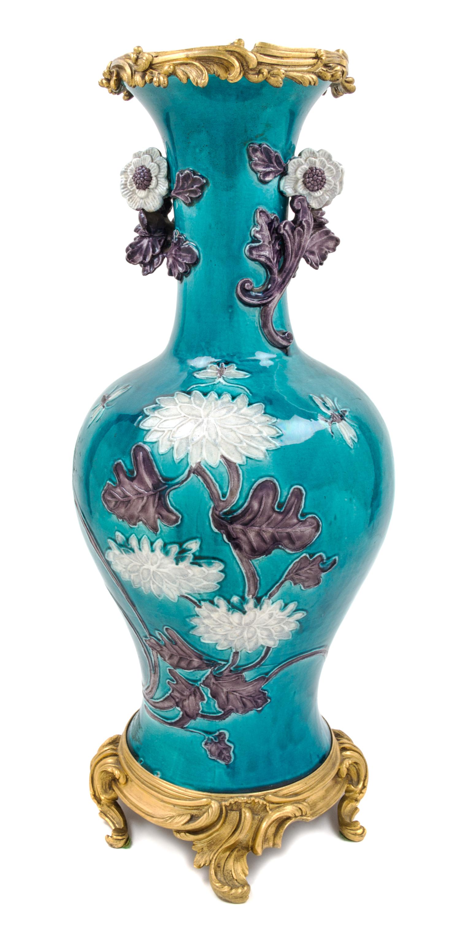 A Large French Gilt Bronze Mounted Chinese Porcelain Vase Height 22 1/2 inches. — 19TH CENTURY
