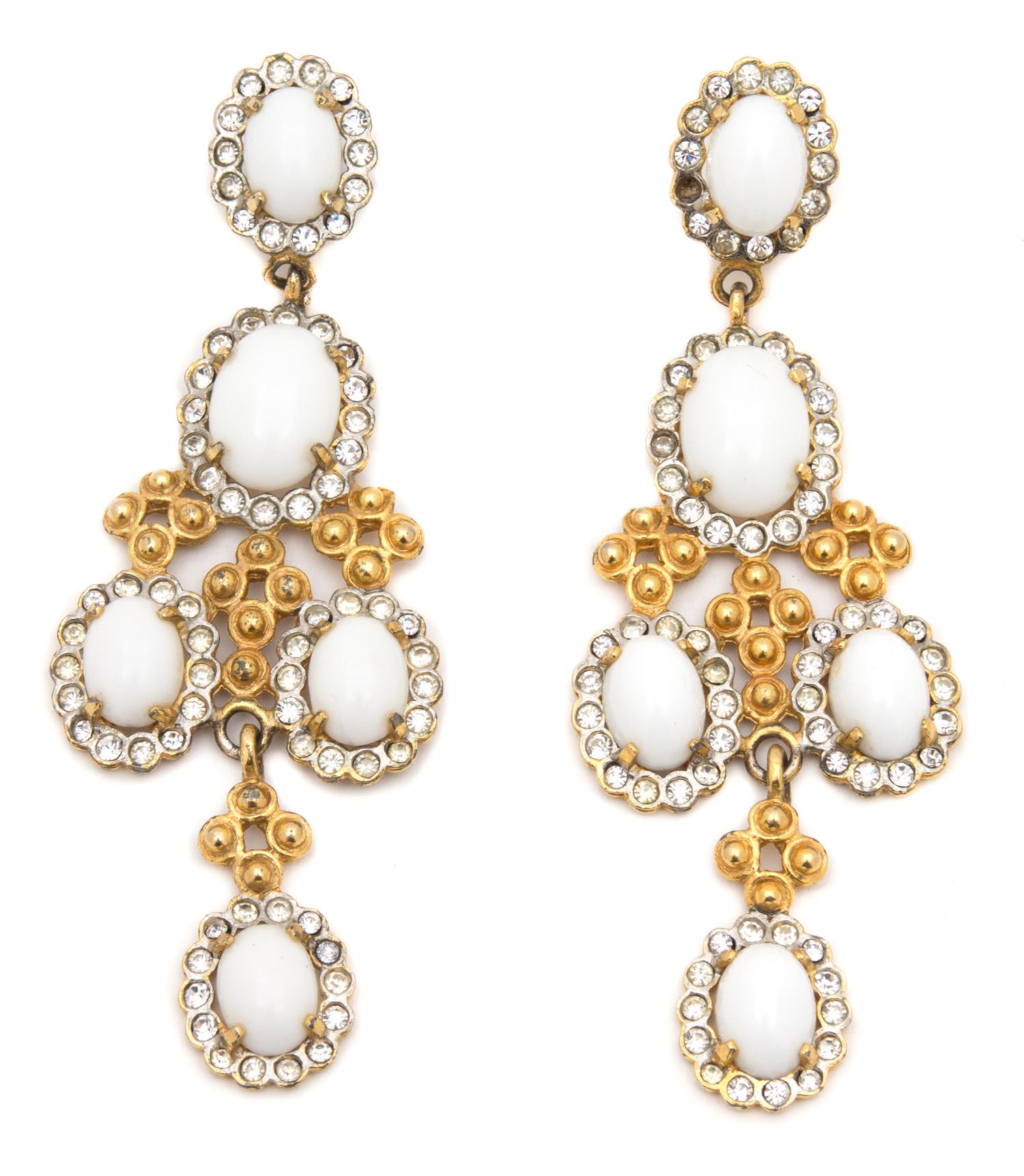 A Pair of Kenneth Jay Lane Goldtone Drop Earclips, 4" x 1.5".
