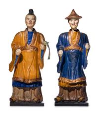 A Pair of North Italian Polychrome Painted Papier-Mâché Nodding Head Figures