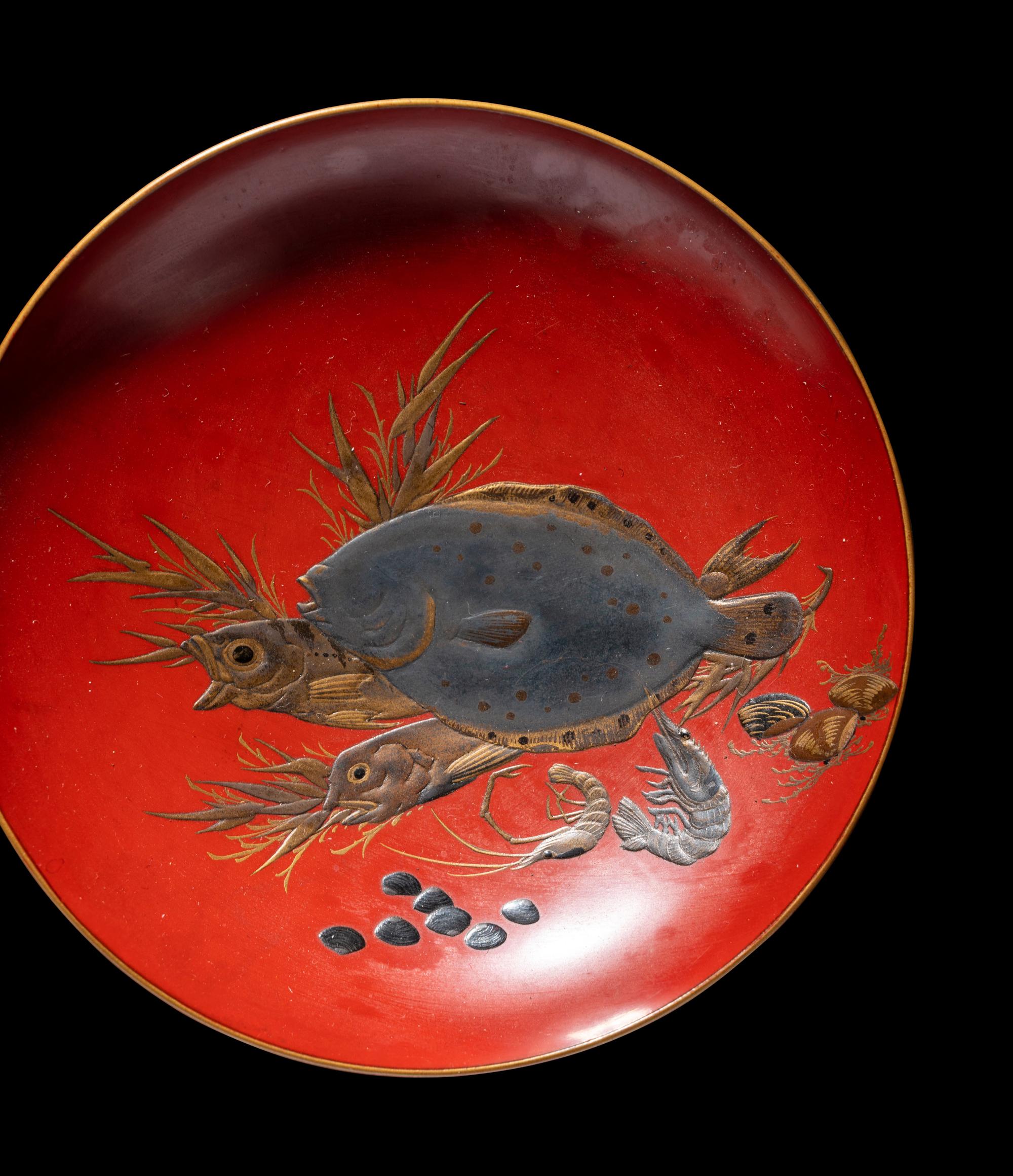 Three Japanese Lacquer 'Fish' Dishes