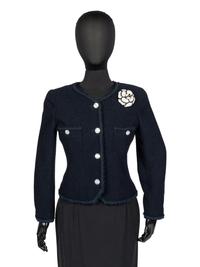 Chanel Blue Tweed Jacket and Camellia Brooch, 1990s