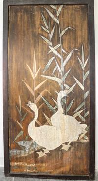 Attributed to Walter MacEwen, (American, 1860-1943), Doublesided panel depicting bamboo and geese