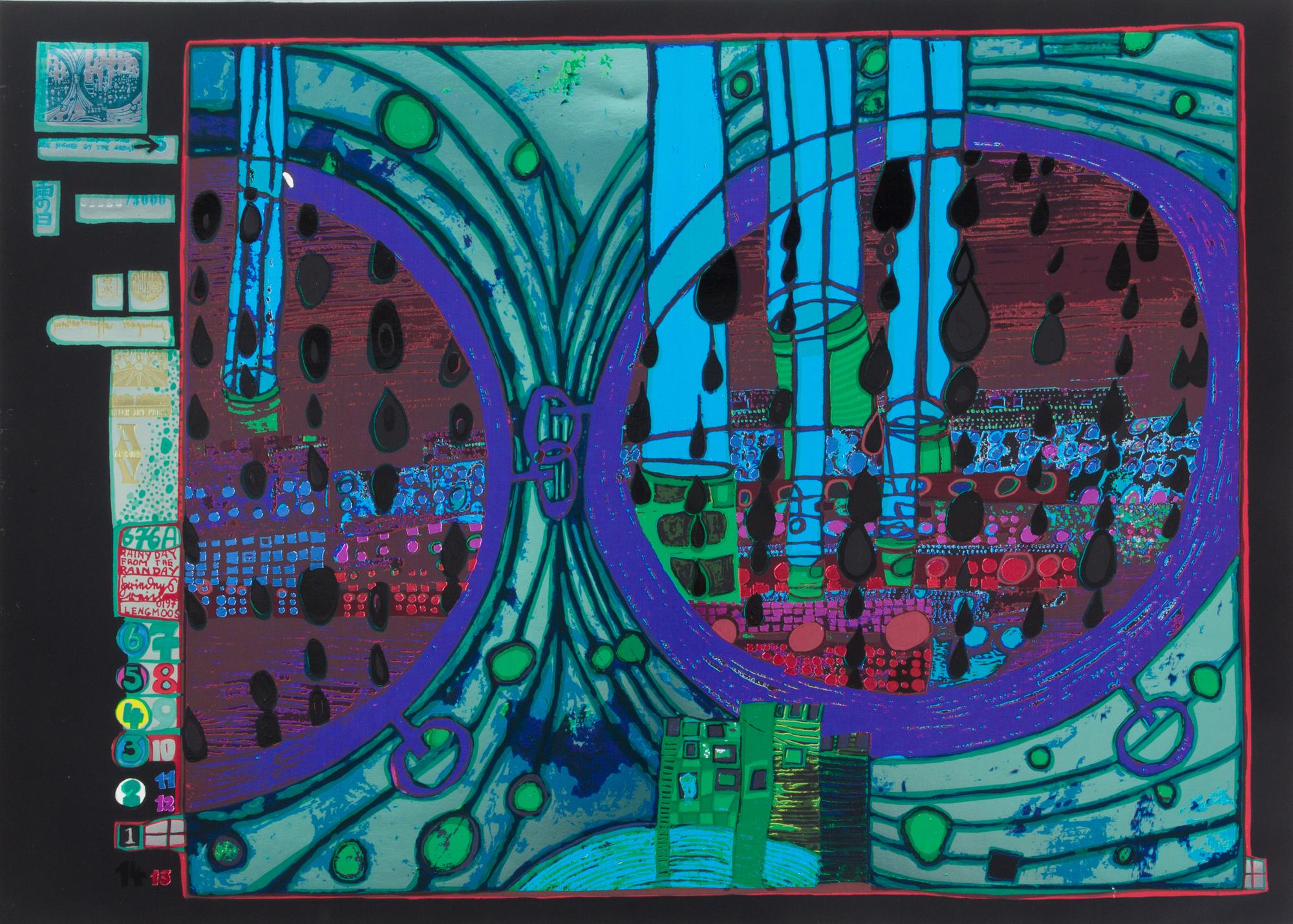 Friedensreich Hundertwasser, (Austrian, 1928-2000), Look at it on a Rainy Day (Regentag Portfolio), 1971-72