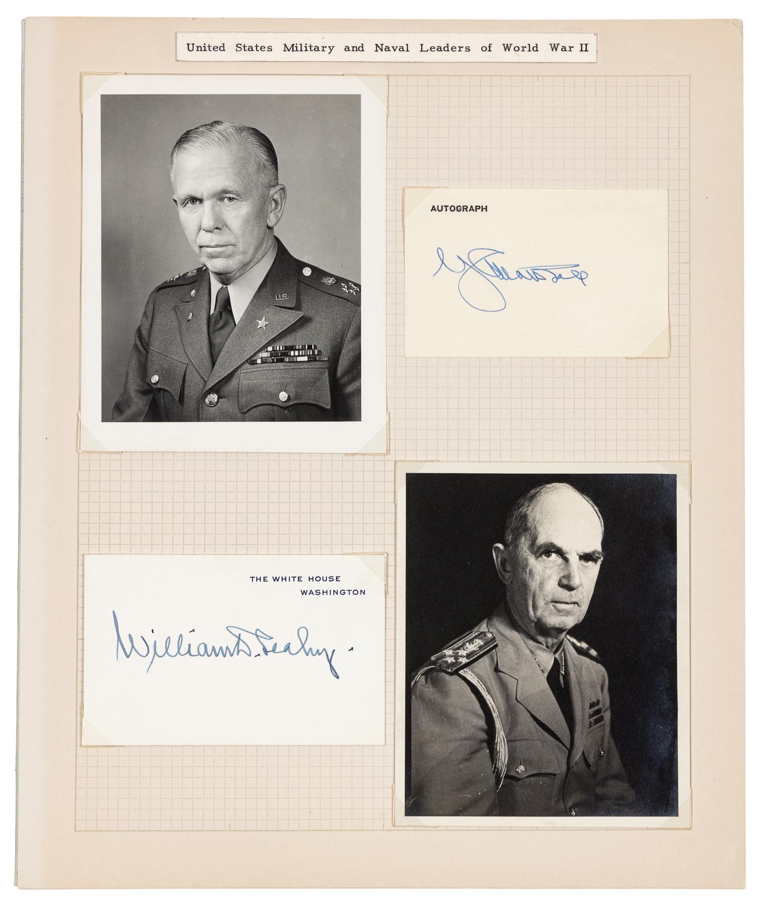 [U.S. MILITARY LEADERS -- WWII]. A group of 6 signatures accompanied by photographs of military leaders from World War II, comprising: