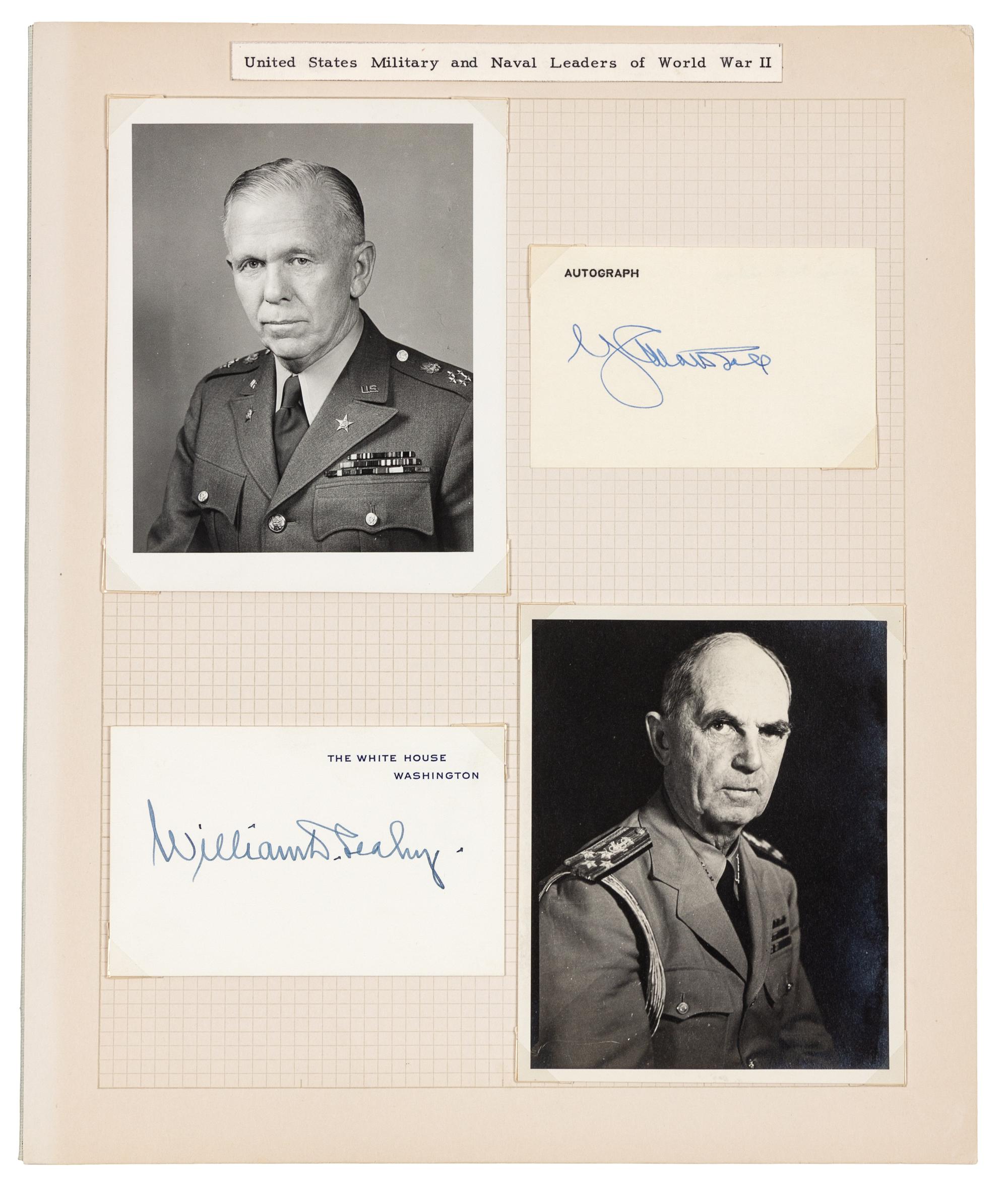 [U.S. MILITARY LEADERS -- WWII]. A group of 6 signatures accompanied by photographs of military leaders from World War II, comprising: