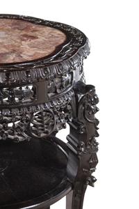 A Chinese Carved Hardwood and Marble-Inset Table