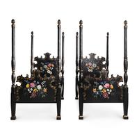 A Pair of Polychrome Painted Twin Beds