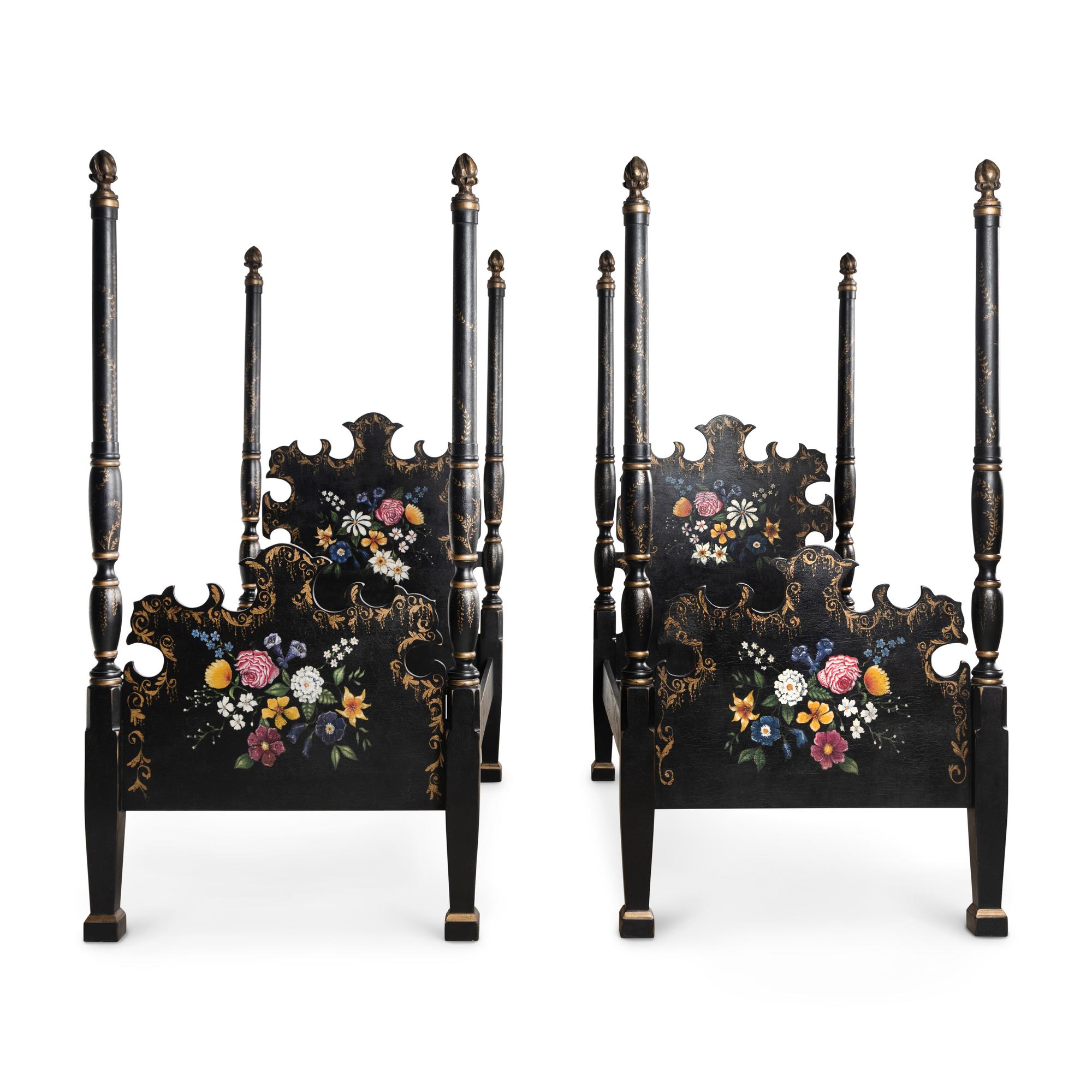 A Pair of Polychrome Painted Twin Beds