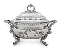 A William IV Silver Tureen with Cover and an American Coin Silver Soup Ladle