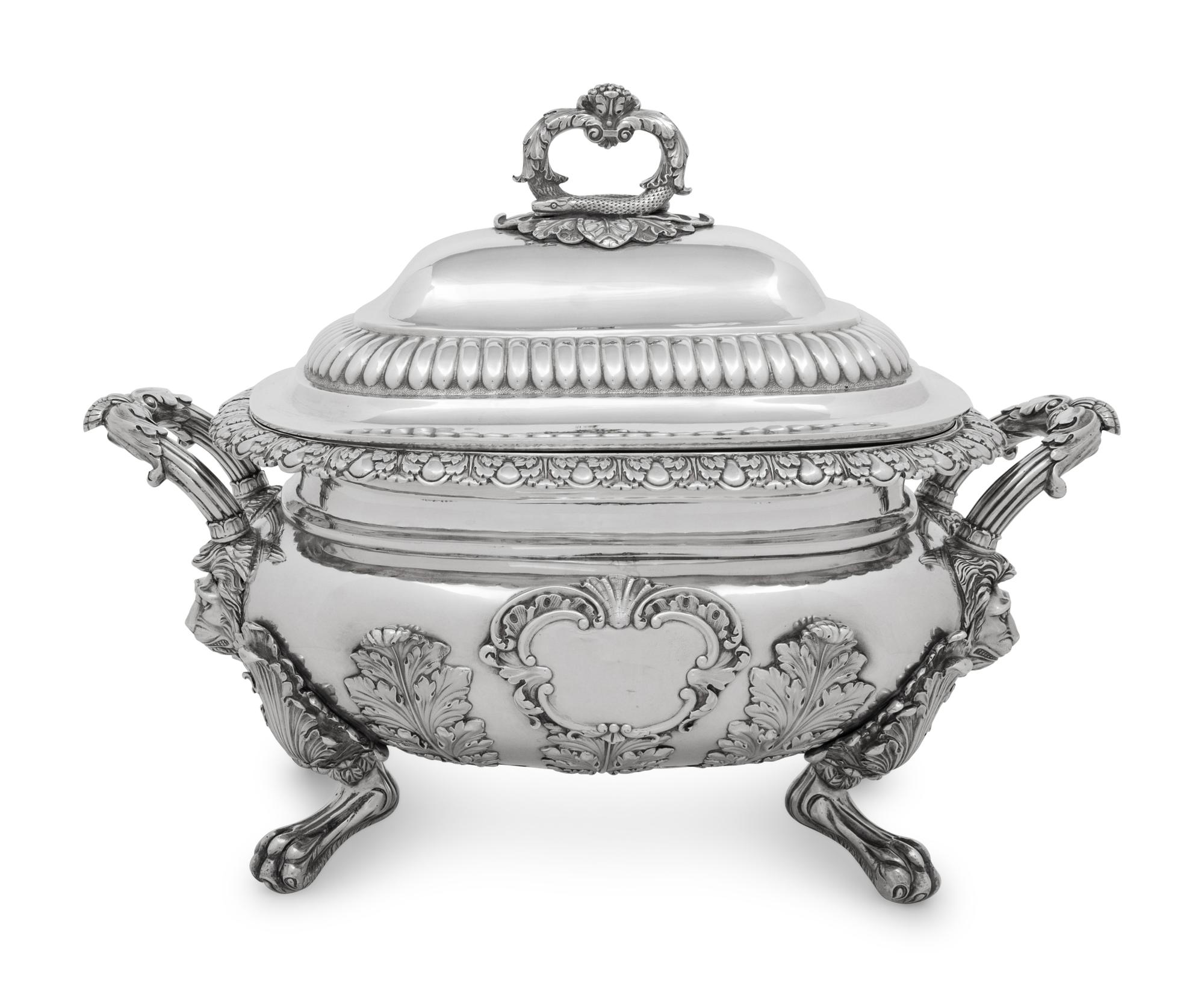 A William IV Silver Tureen with Cover and an American Coin Silver Soup Ladle