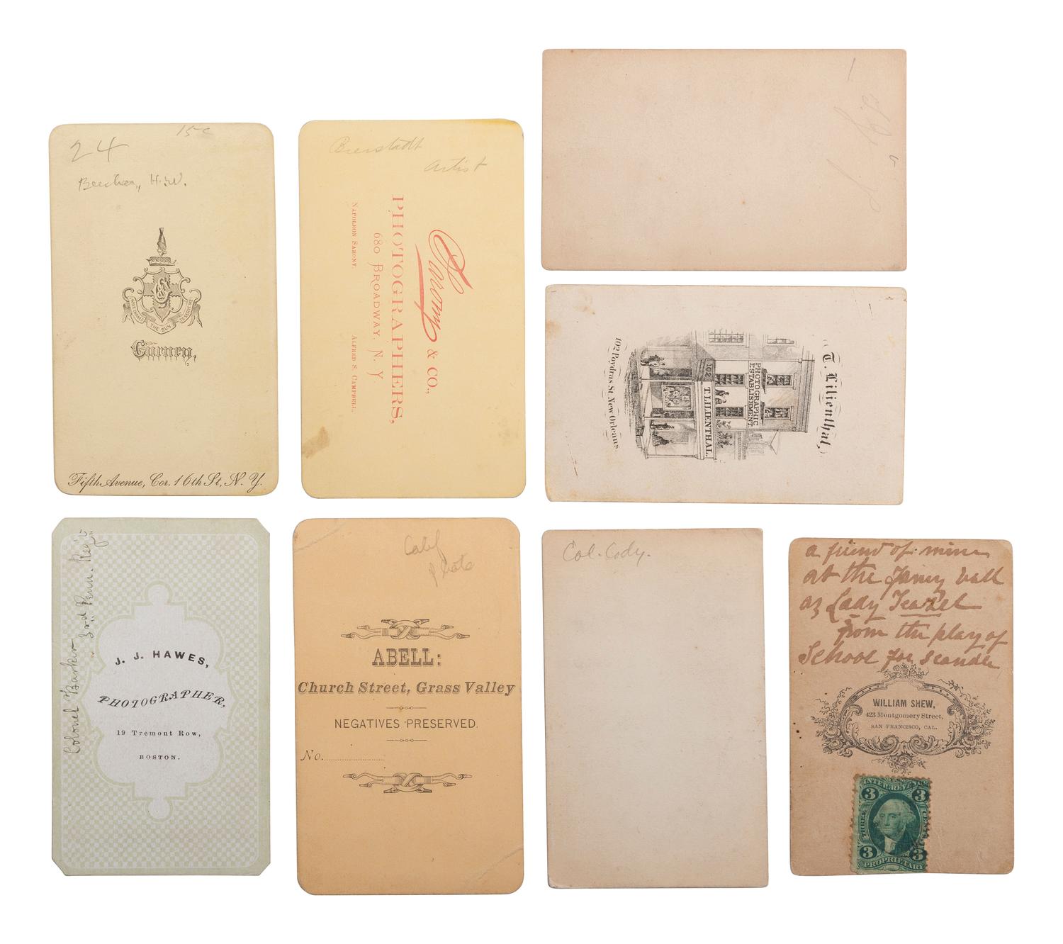 [CIVIL WAR - ABOLITION]. 8 CDVs, incl. view of Henry Ward Beecher with Harriet Beecher Stowe.