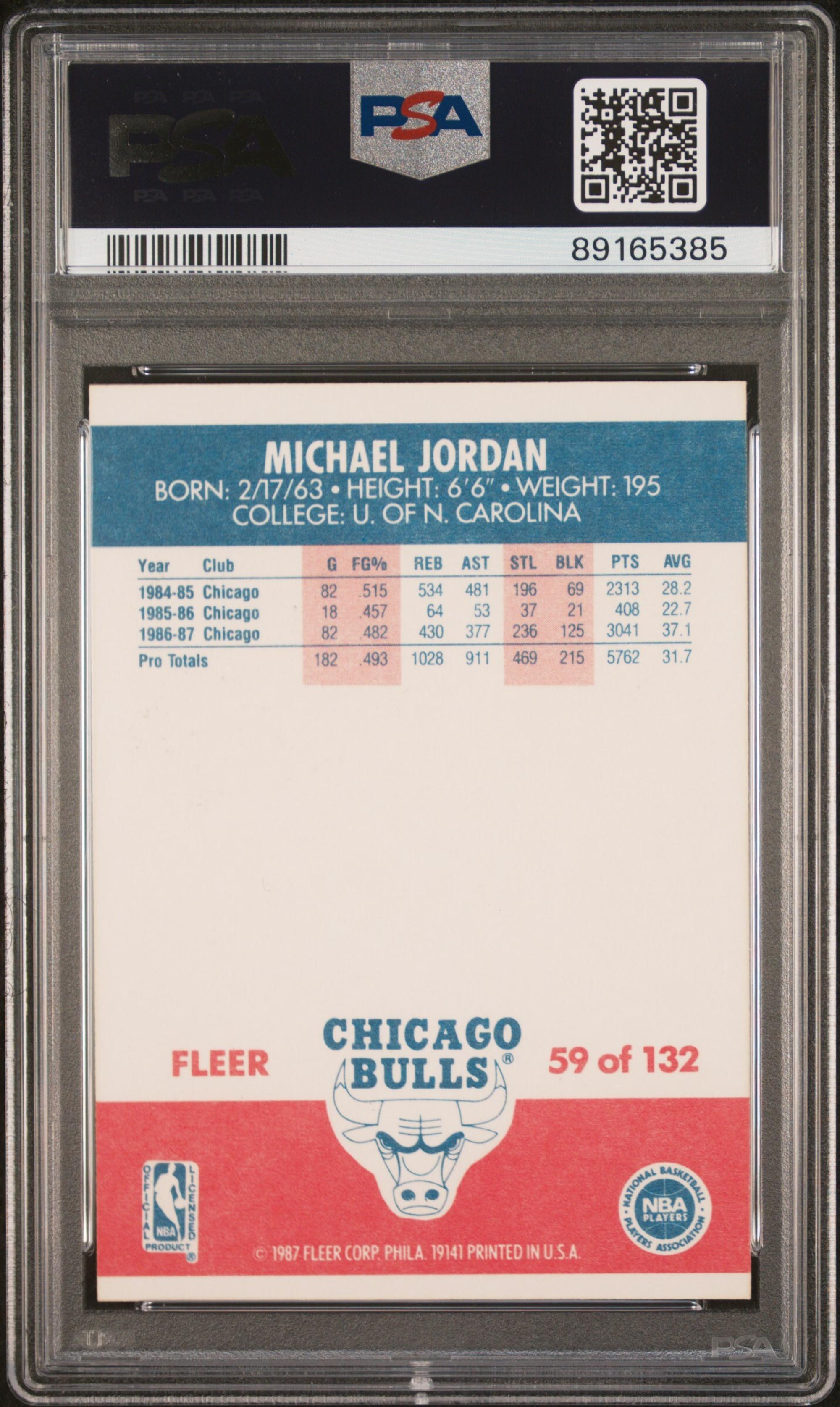 A 1987 Fleer Michael Jordan Basketball Card No. 59 (PSA 8 NM-MT)