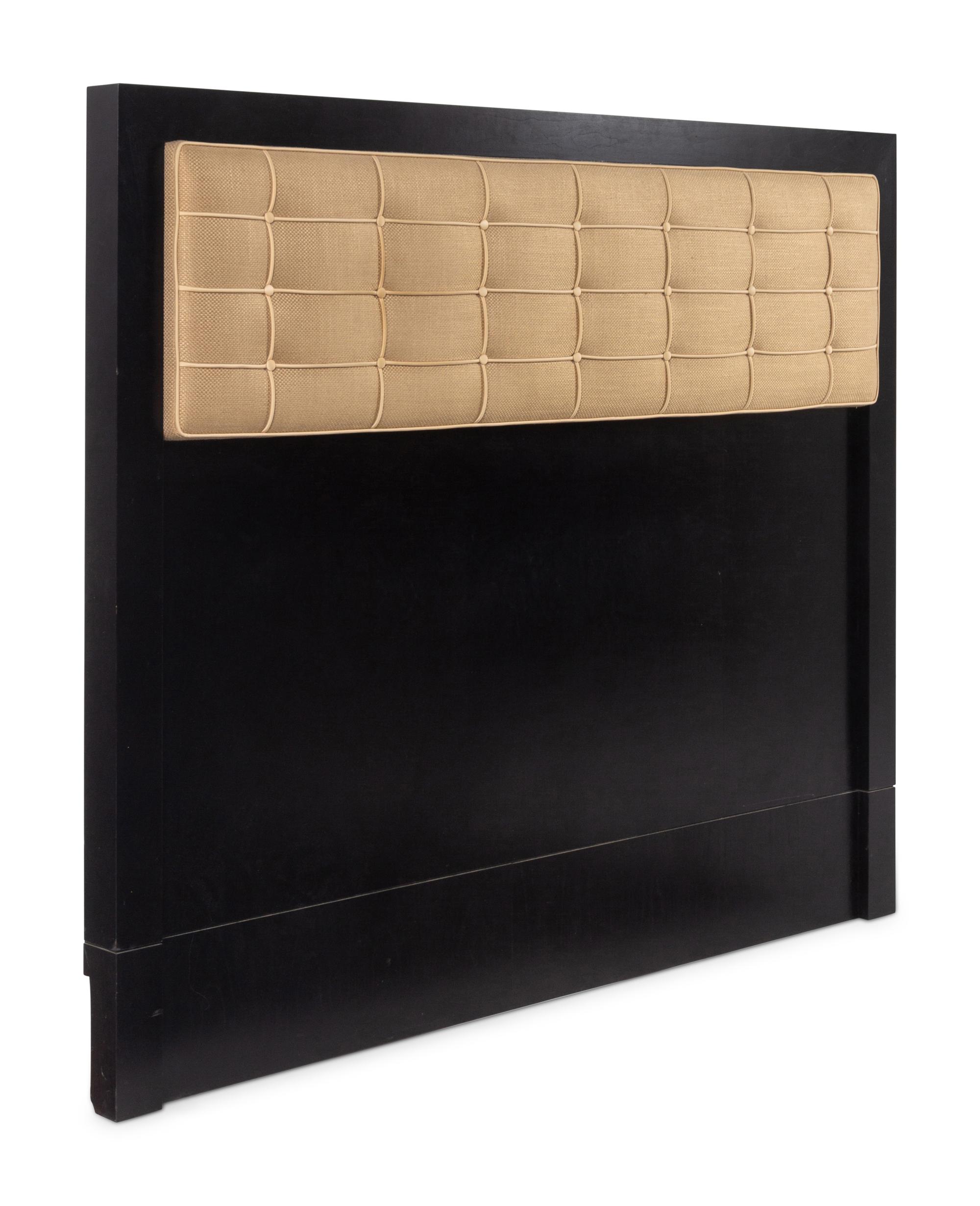 A Custom Ebonized Linen-Upholstered Headboard