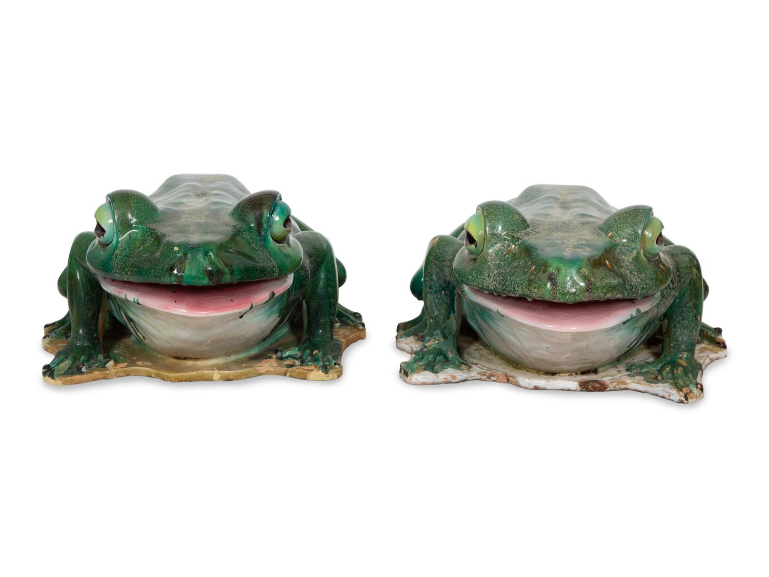 A Pair of Large Glazed Ceramic Frogs
