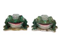 A Pair of Large Glazed Ceramic Frogs