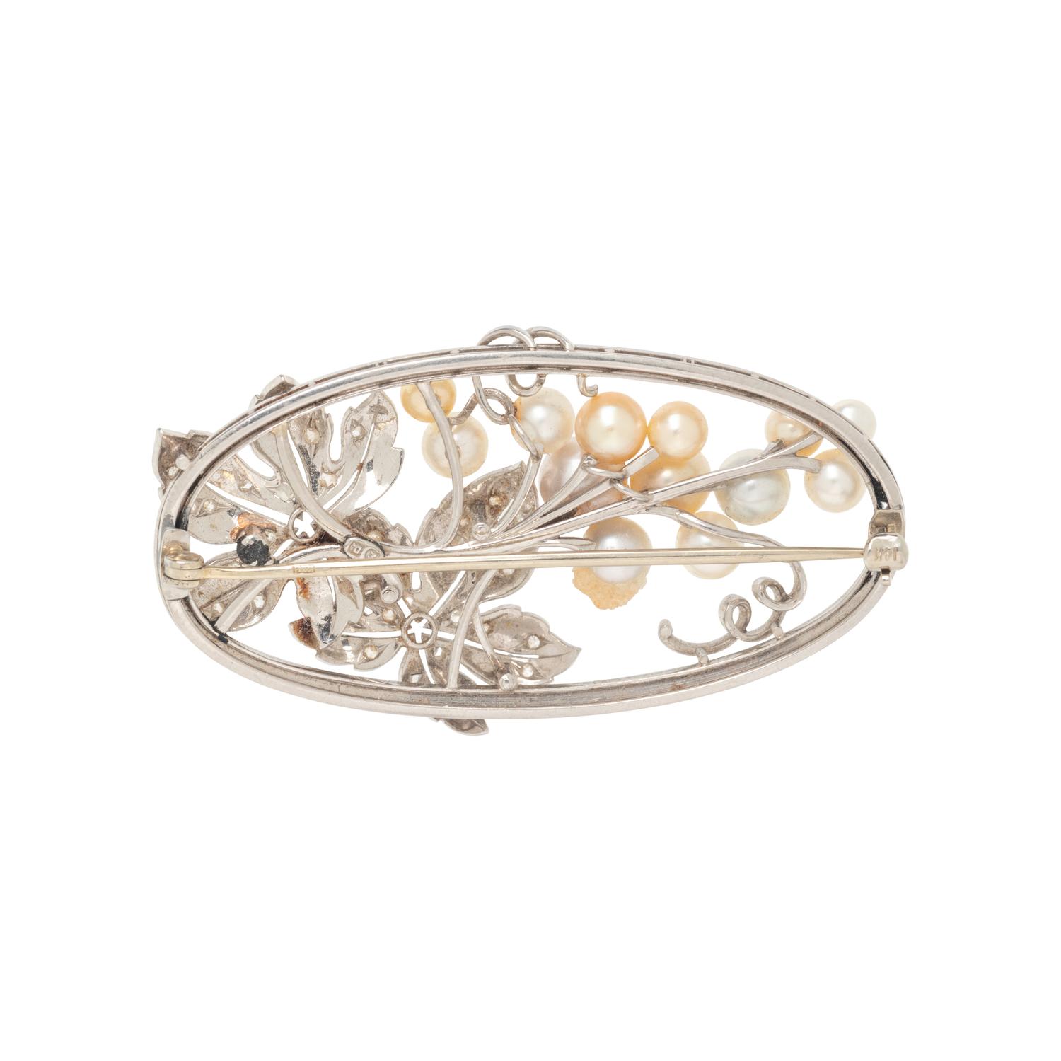 CULTURED PEARL AND DIAMOND BROOCH