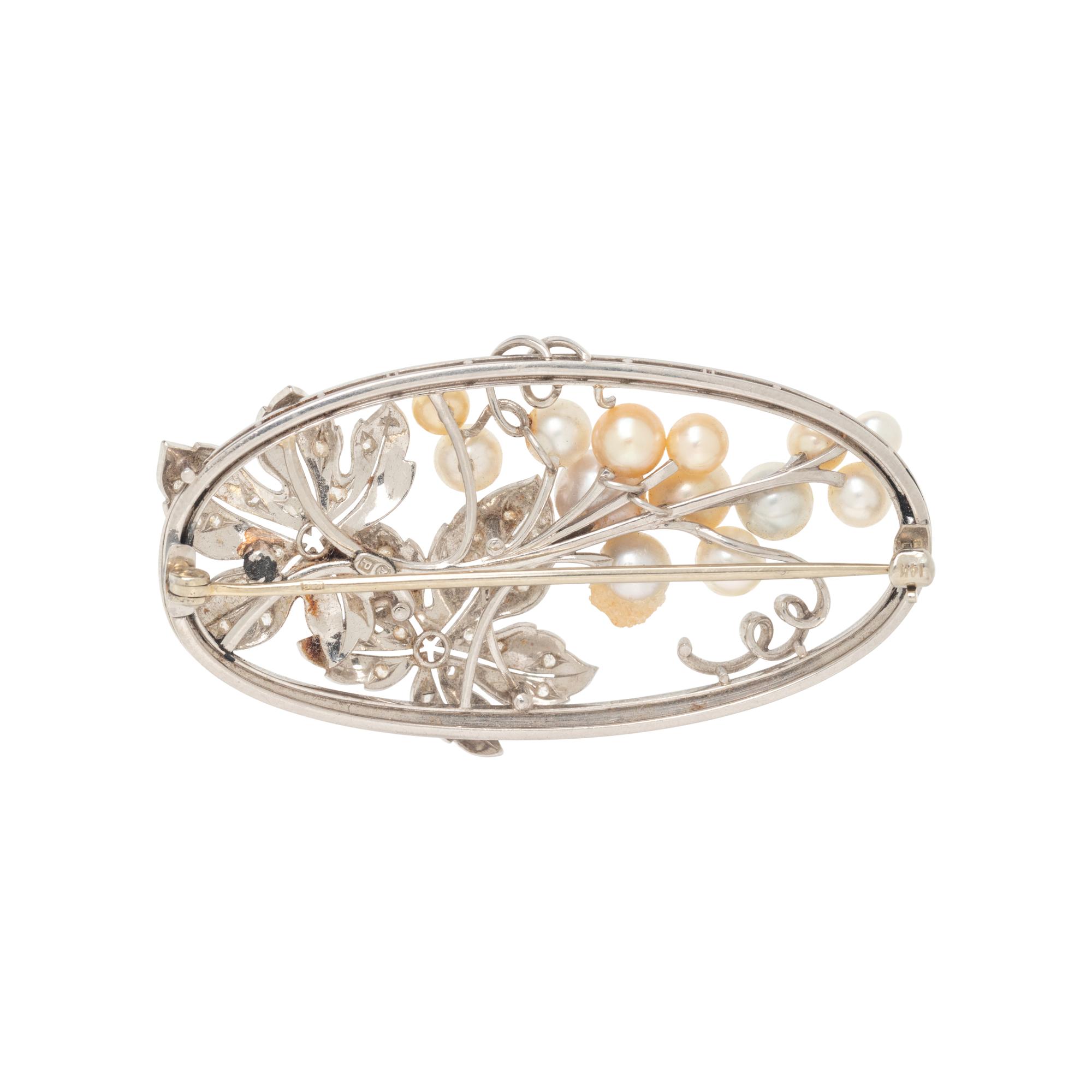 CULTURED PEARL AND DIAMOND BROOCH