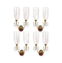 A Set of Four George III Style Brass, Mahogany, and Cut Glass Candle Sconces