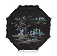 A Mother-of-Pearl Inlaid Black Lacquer Octagonal Tray Diameter 13 5/8 inches. — 16TH CENTURY