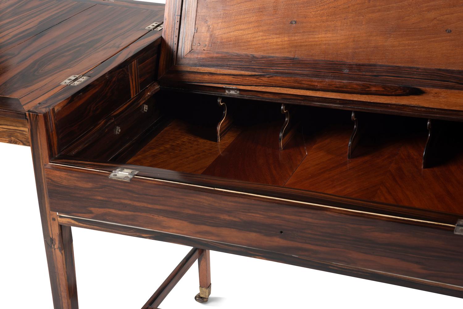 A Regency Ivory Inlaid and Silver Mounted Calamander Campaign Desk