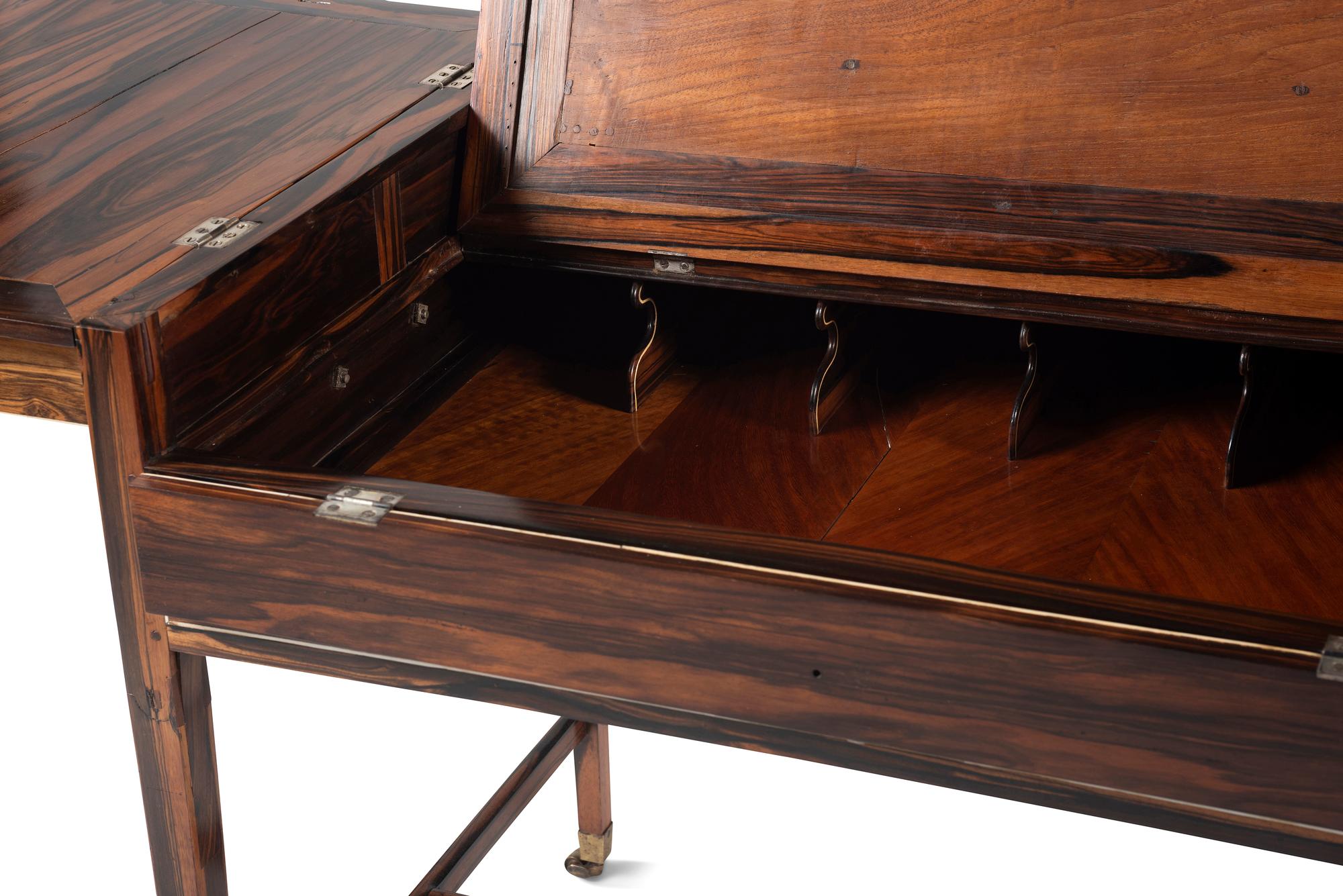 A Regency Ivory Inlaid and Silver Mounted Calamander Campaign Desk