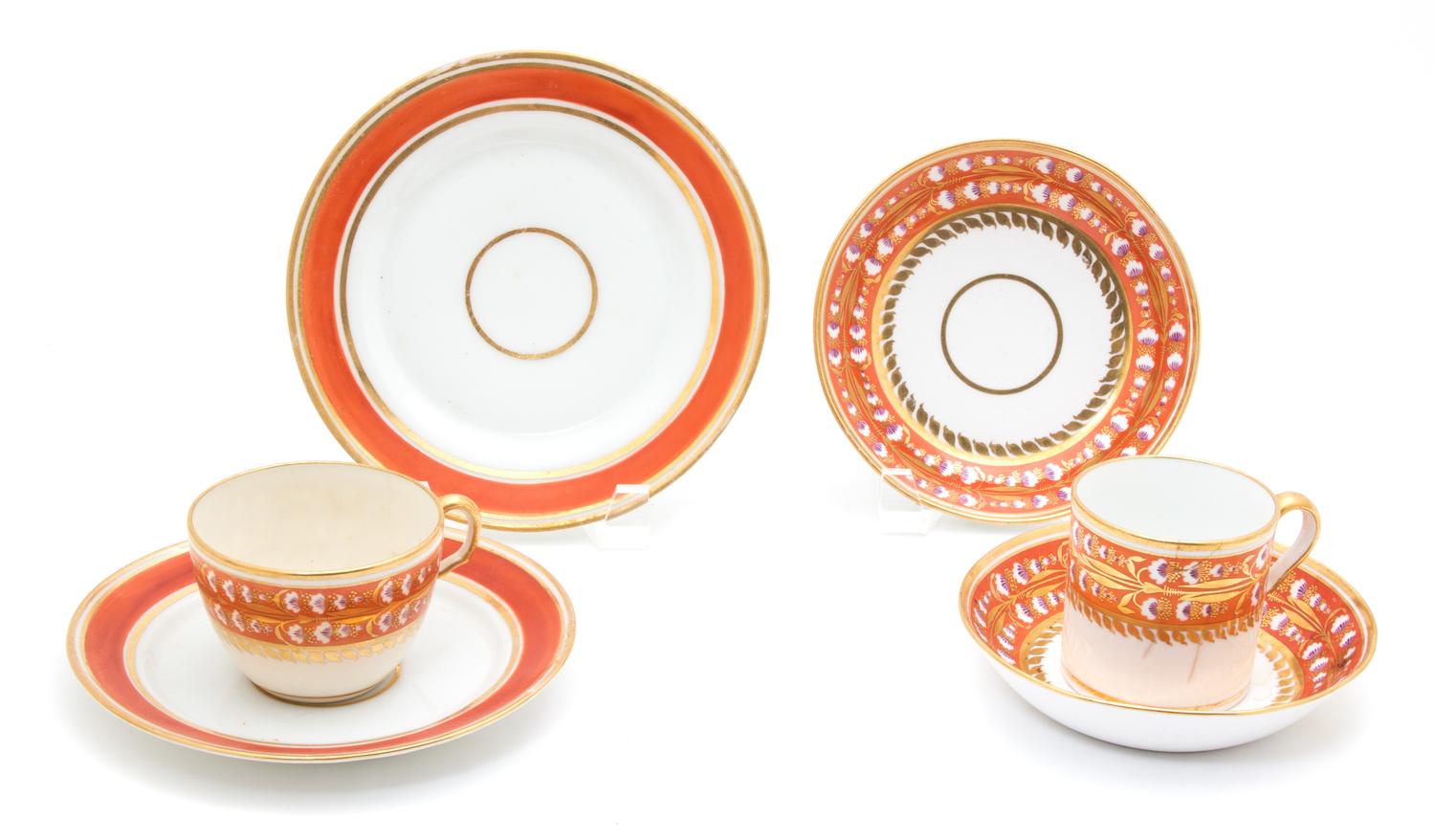 An English Porcelain Partial Tea and Coffee Service Diameter of saucer 5 3/8 inches. — 19TH CENTURY