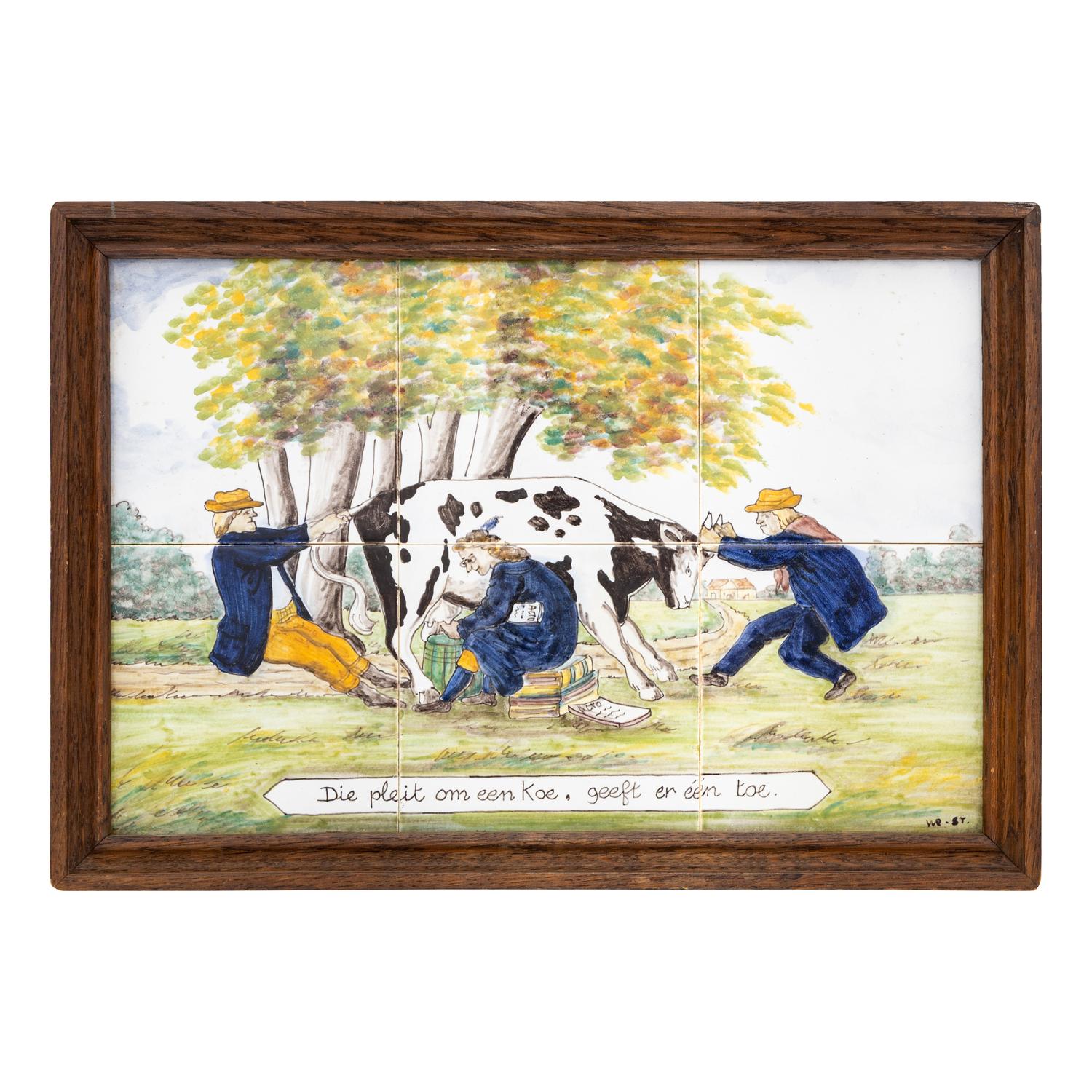 A Dutch Delft Proverb Tile Scene