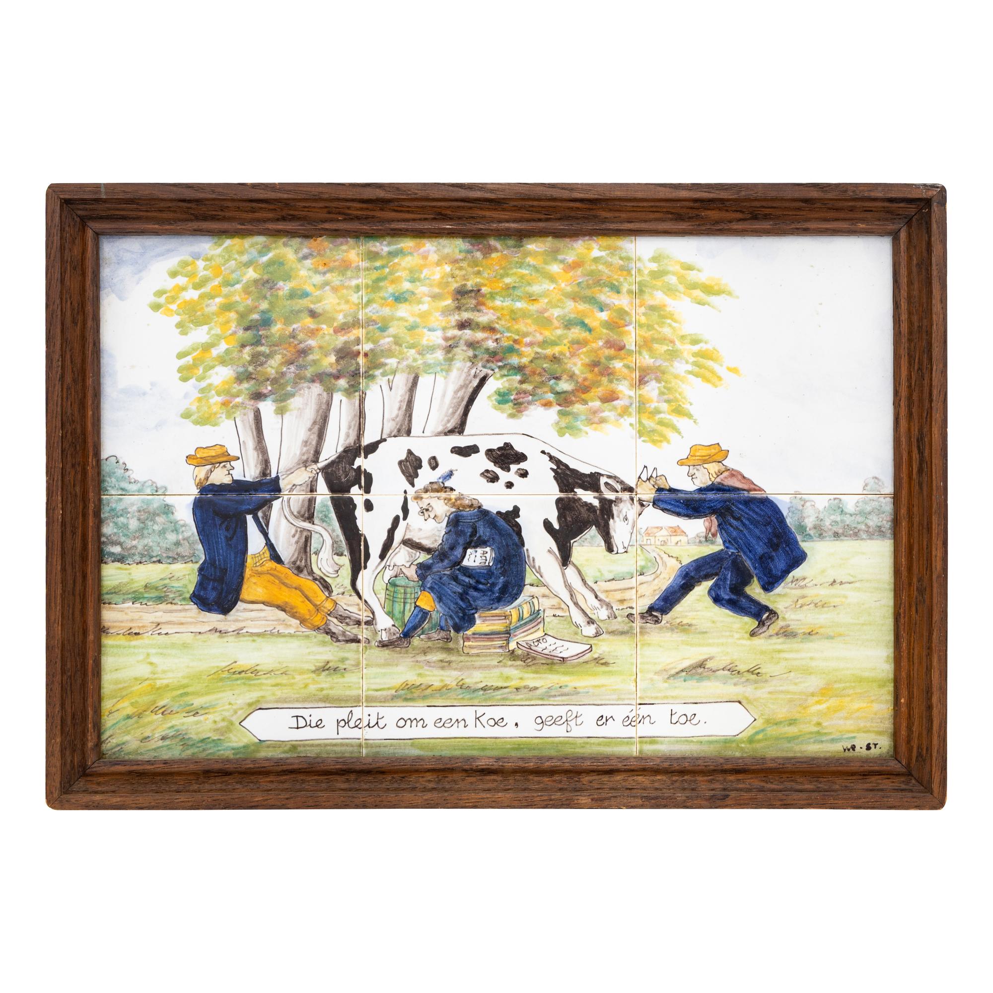 A Dutch Delft Proverb Tile Scene