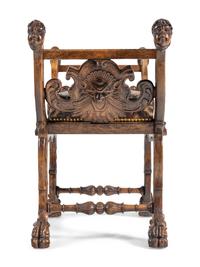 An Italian Renaissance Revival Carved Walnut Curule Bench