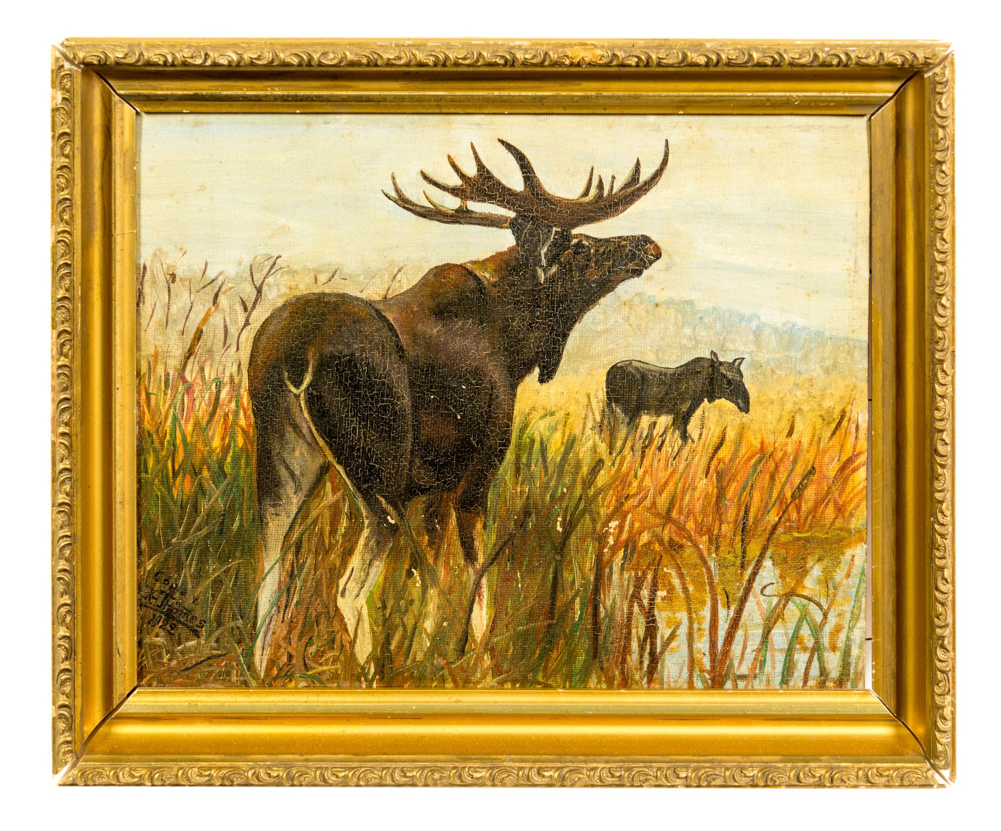 Polly Vose and Artist Unknown, (20th Century), Elk, 1954 and Moose in a Landscape