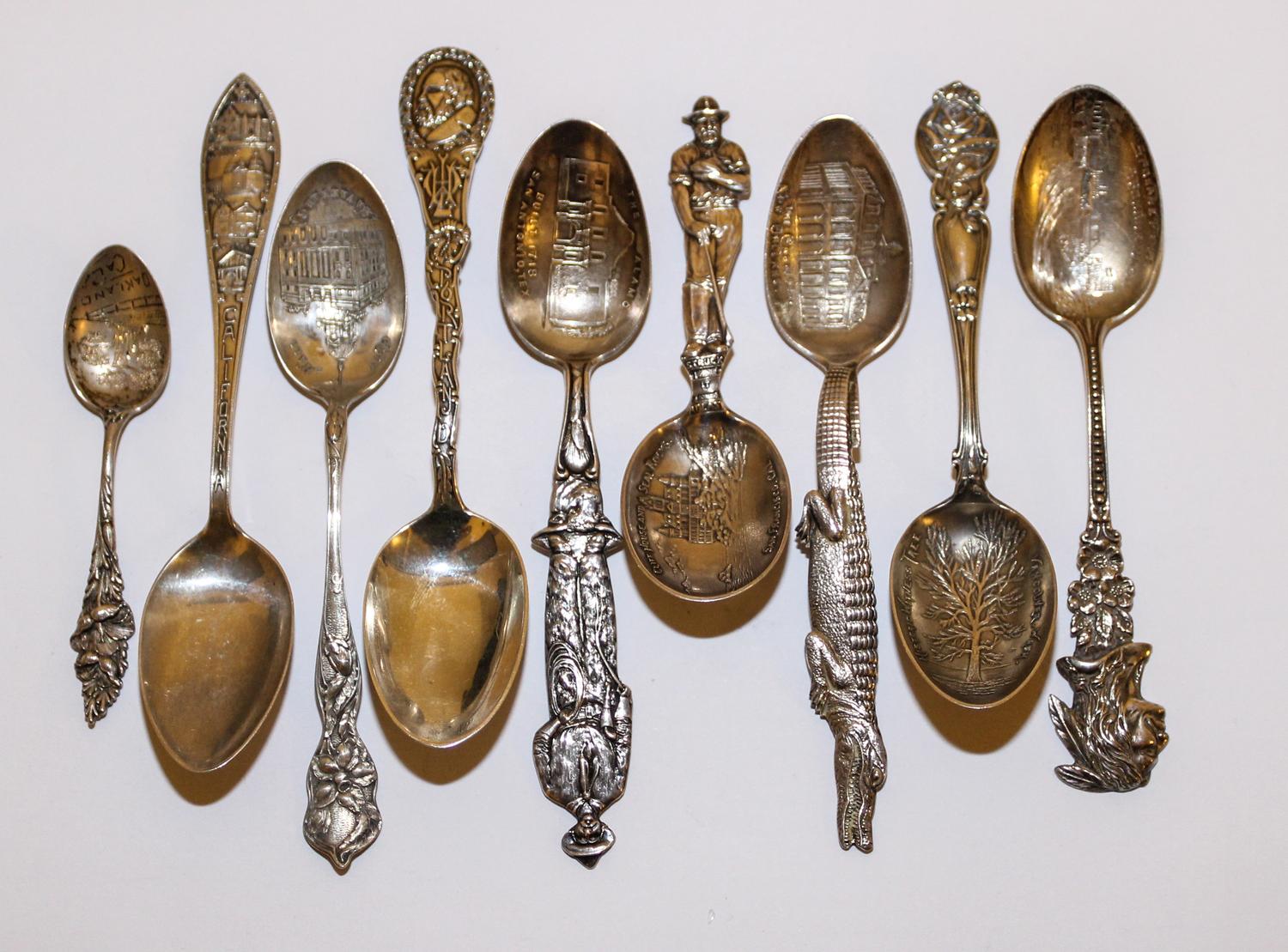 A Group of Eight Silver Souvenir Spoons, Various Makers, Primarily 19th Century, of "California," "Deep South" and "Pacific Northwest"