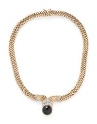 YELLOW GOLD, ONYX AND DIAMOND NECKLACE