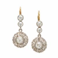 Antique, Platinum-Topped Gold and Diamond Earrings