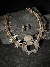 Mosaic Inlay Water Bird Squash Blossom Necklace and Matching Clip Earrings