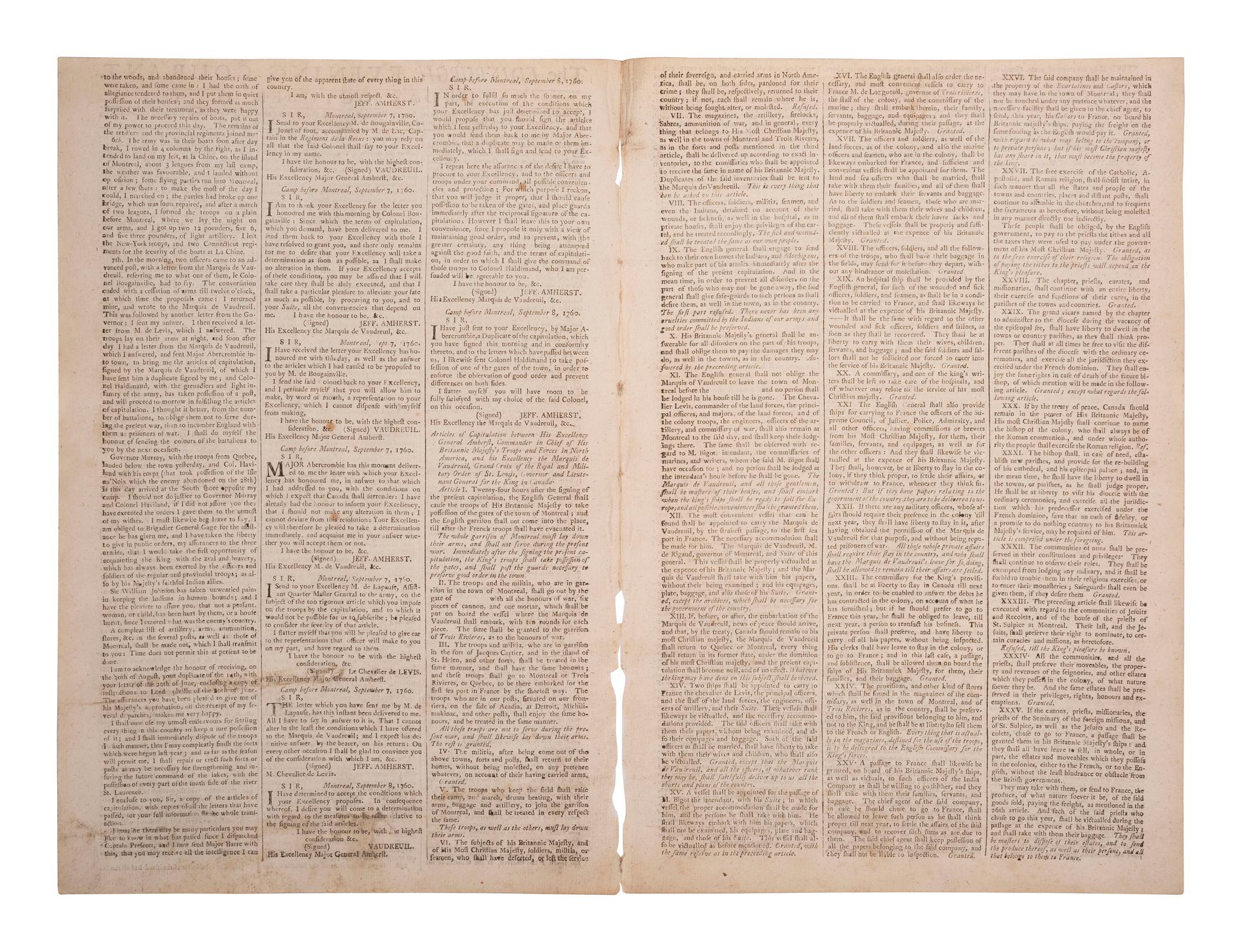[FRENCH & INDIAN WAR]. Edinburgh Evening Courant. Edinburgh, Scotland: 11 October 1760.
