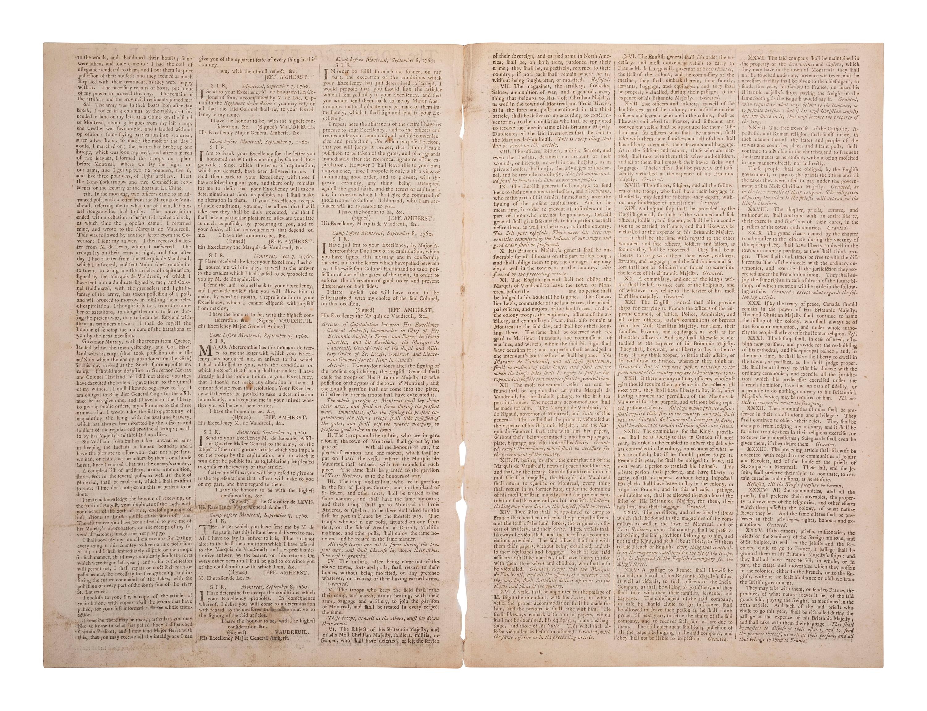 [FRENCH & INDIAN WAR]. Edinburgh Evening Courant. Edinburgh, Scotland: 11 October 1760.