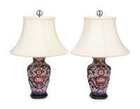 A Pair of Imari Palette Porcelain Vases Mounted as Lamps