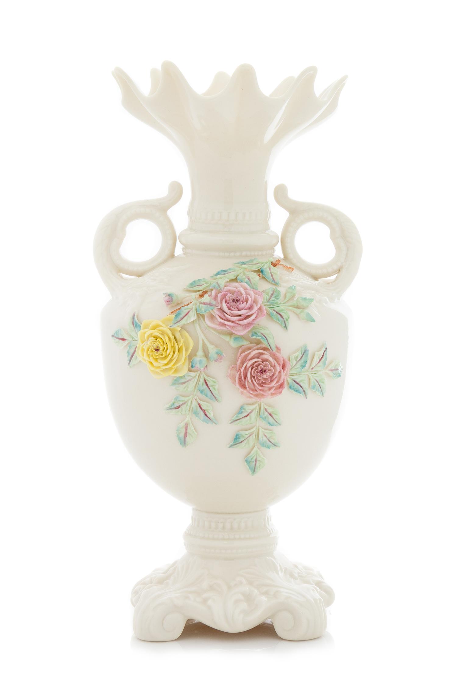 A Belleek Rose Isle Vase Height 12 1/2 inches. — SEVENTH GOLD MARK (1980-1993)
