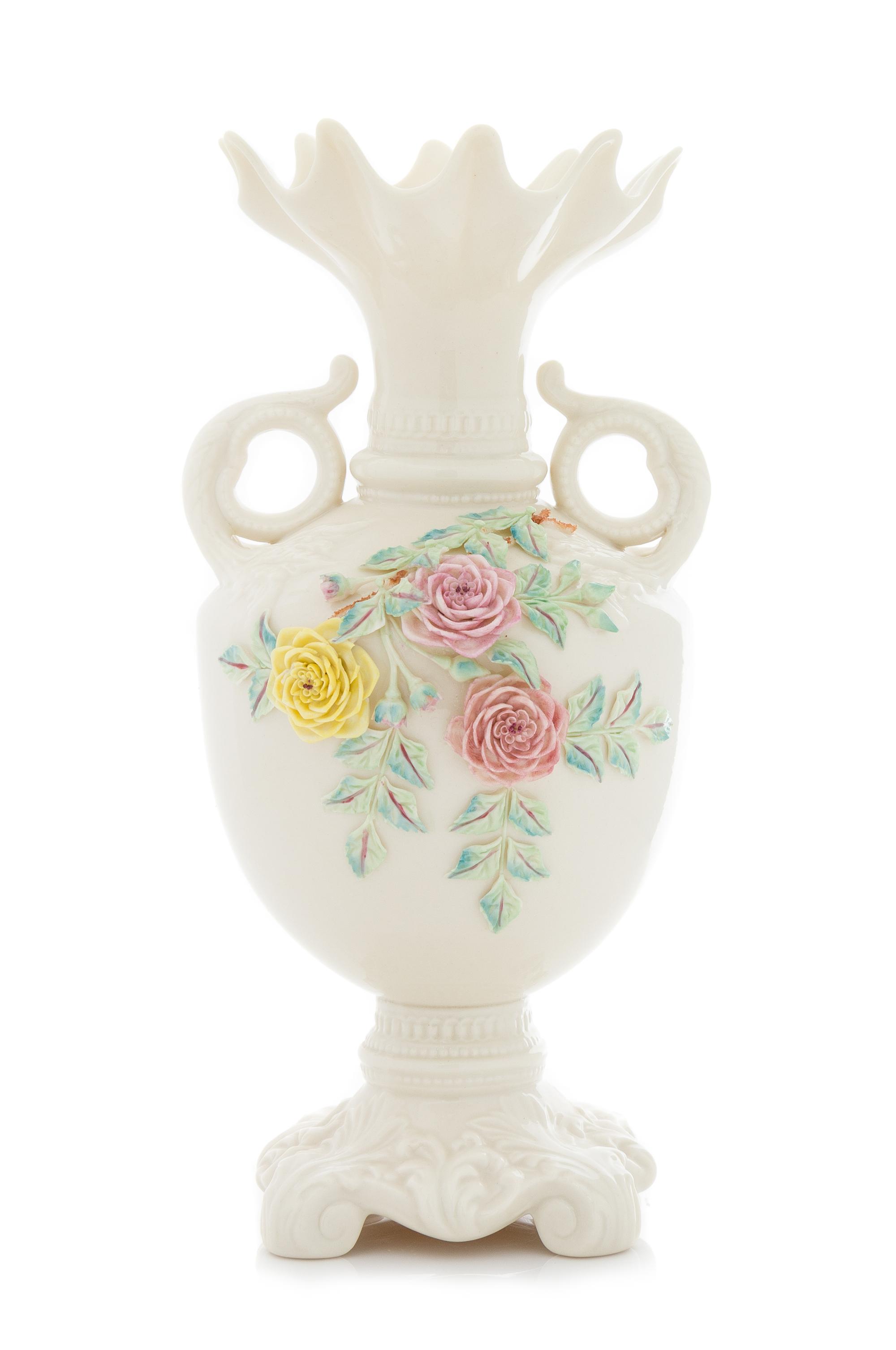 A Belleek Rose Isle Vase Height 12 1/2 inches. — SEVENTH GOLD MARK (1980-1993)