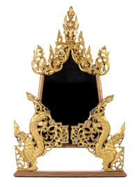A Burmese Stone-Inlaid Gilt Wood Mirror Height 56 3/4 inches.