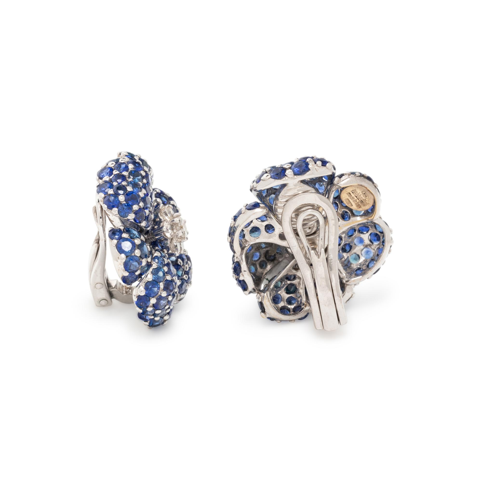 SABBADINI, SAPPHIRE AND DIAMOND FLOWER EARRINGS