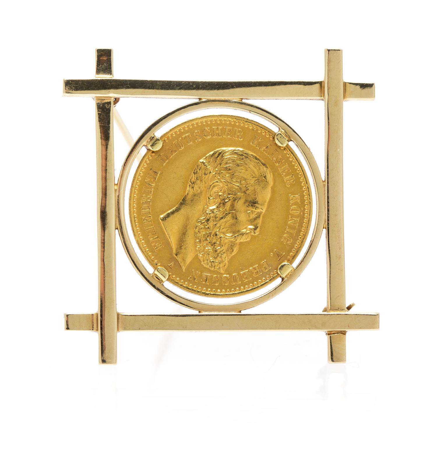 A 14 Karat Yellow Gold and 1888 German 10 Mark Coin Brooch, 6.70 dwts.