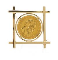 A 14 Karat Yellow Gold and 1888 German 10 Mark Coin Brooch, 6.70 dwts.