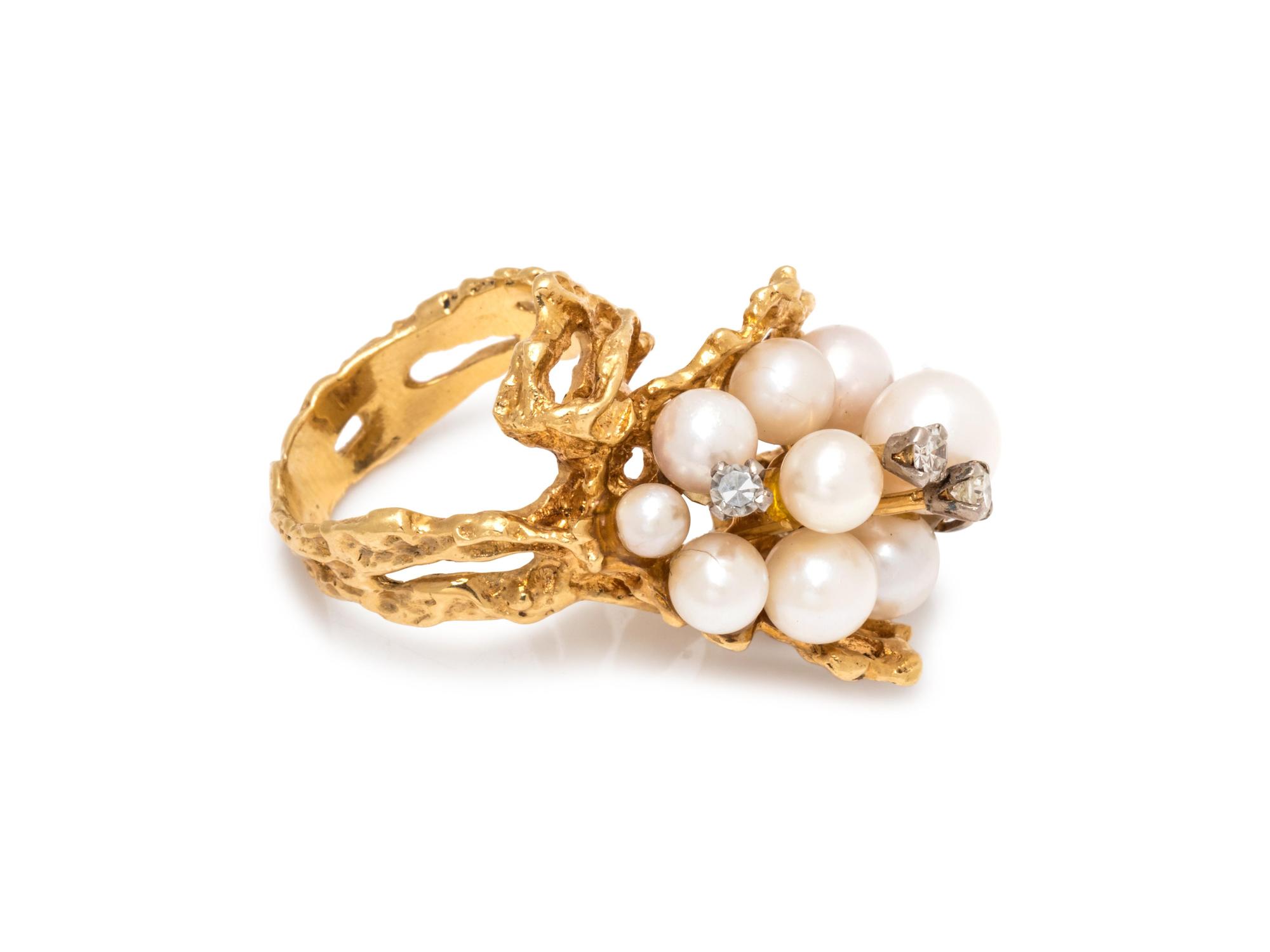 BRUTALIST, CULTURED PEARL AND DIAMOND RING