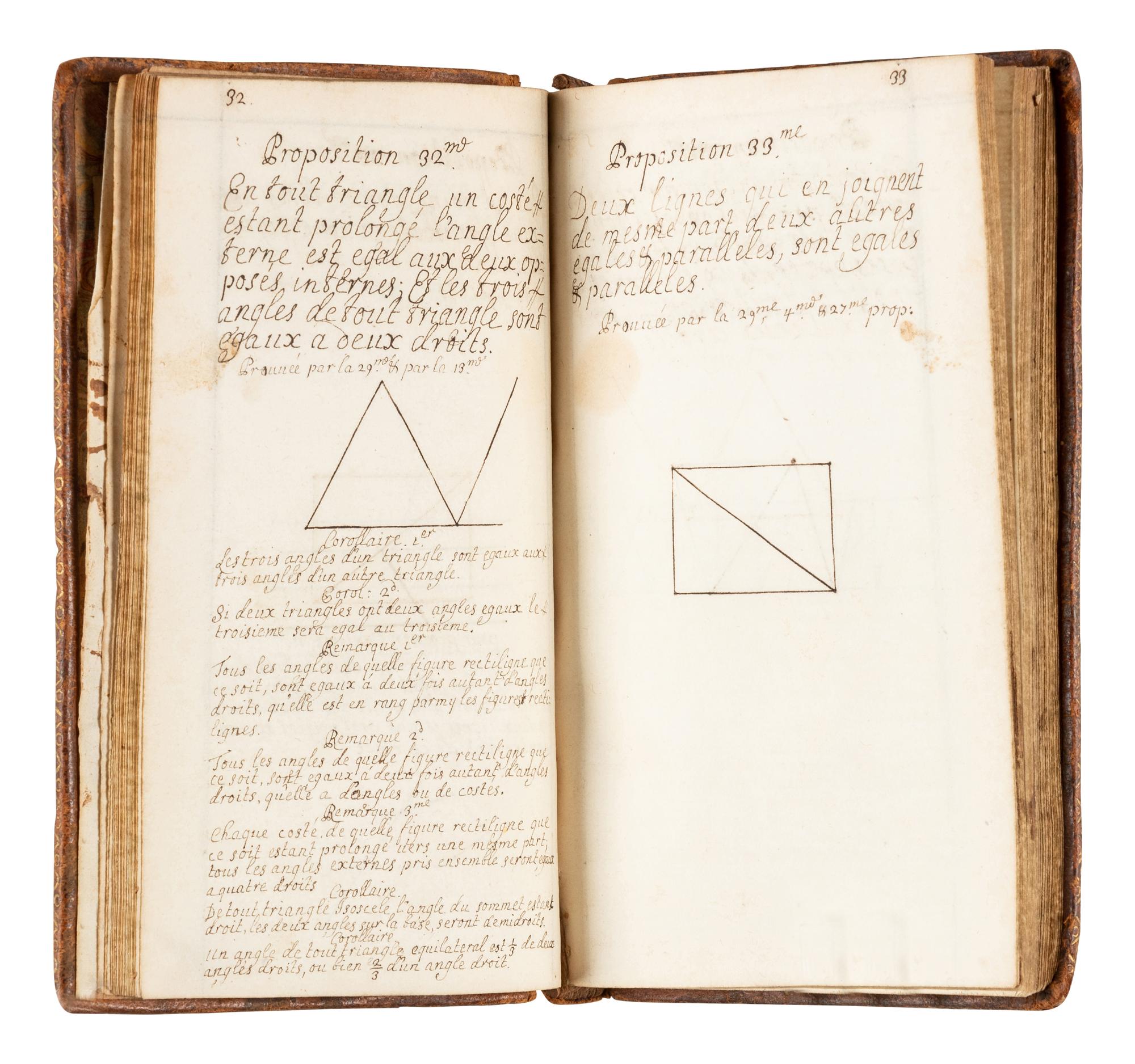 [MANUSCRIPTS - MATHEMATICS]. Notebook containing exercises in geometry and trigonometry. [France, 17th century].