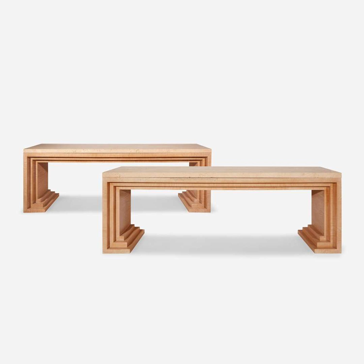 Contemporary A Pair of Wood and Travertine Sofa Tables, circa 1980