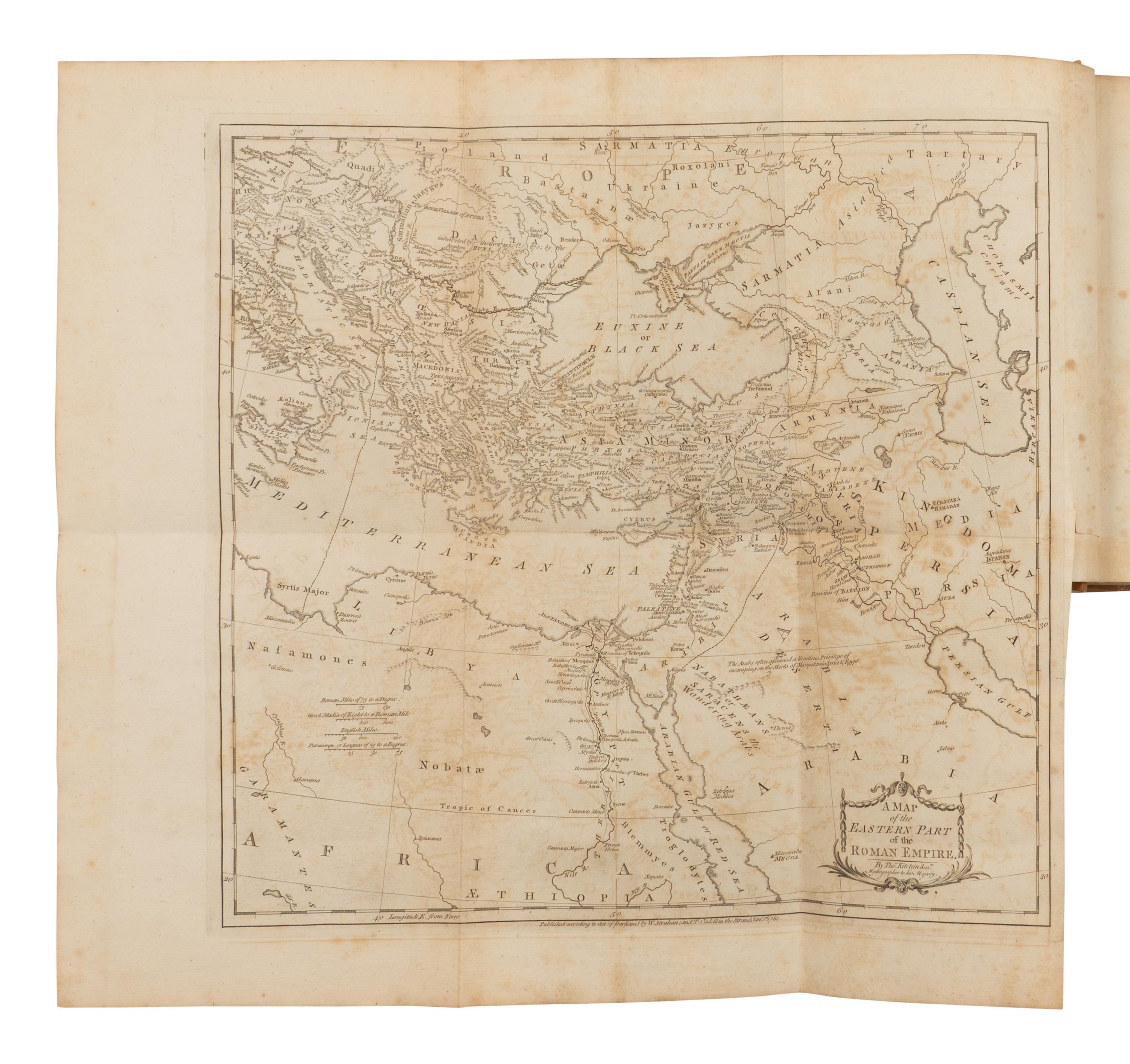 GIBBON, Edward (1737-1794). History of the Decline and Fall of the Roman Empire, Volume the First [-Sixth] . London: W. Strahan & T. Cadell, 1776-1788.